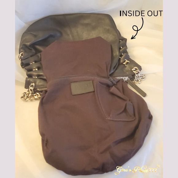 Desmo Made In Italy Calfskin Genuine Dark Brown Cinched Leather Small Handbag - Picture 10 of 11